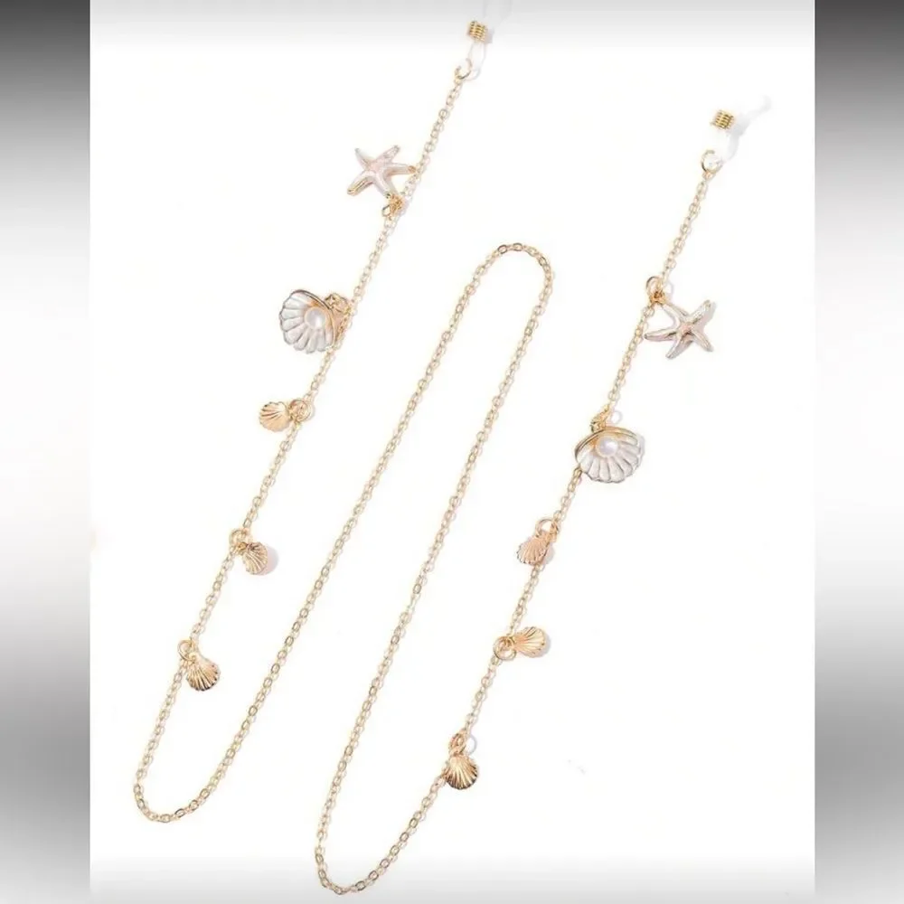 Gold Sunglass Chain with Starfish and Shell Charms R365